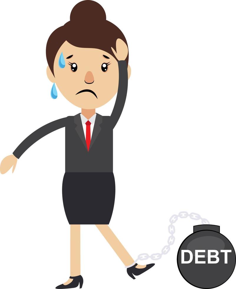 Woman with debt, illustration, vector on white background.