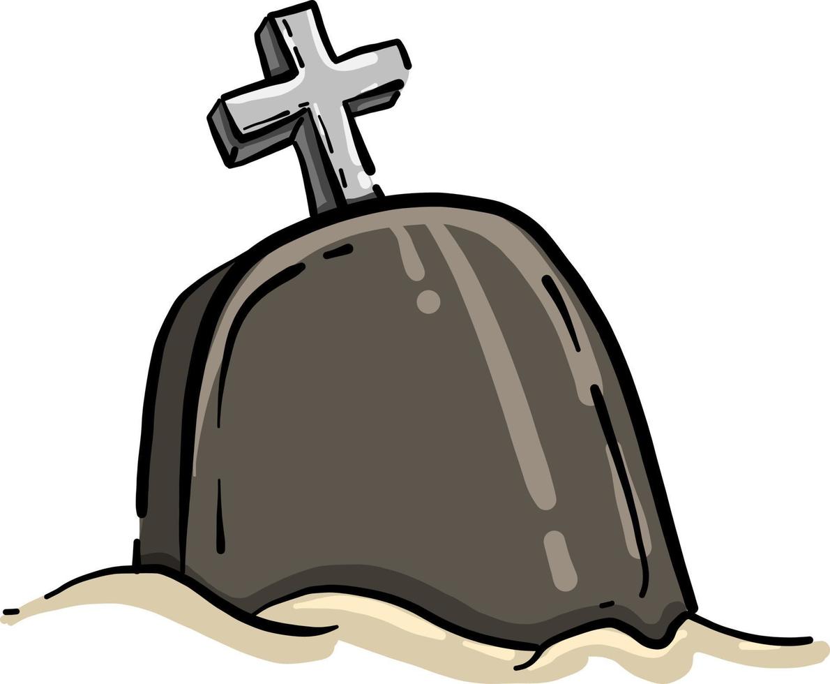 Grave with cross, illustration, vector on white background
