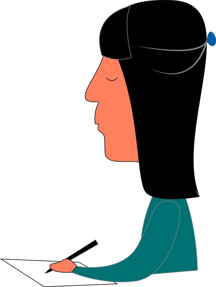 mujer escribiendo en papel, ilustración, vector sobre fondo blanco