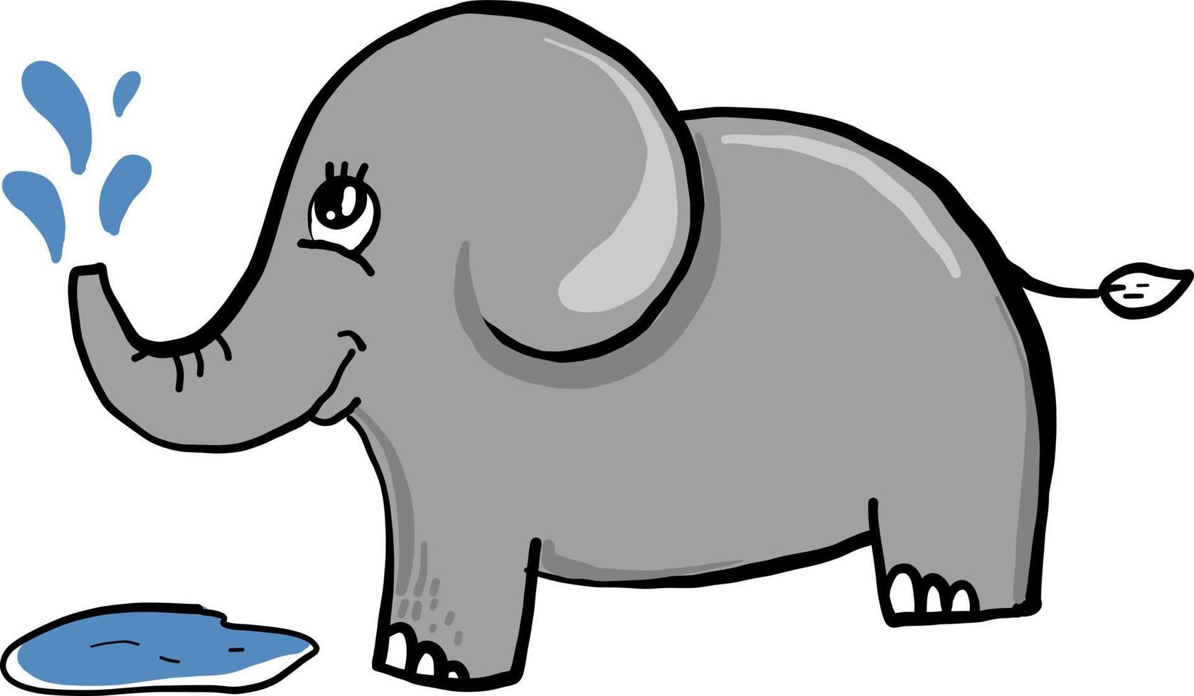 Elefante con agua, ilustración, vector sobre fondo blanco.