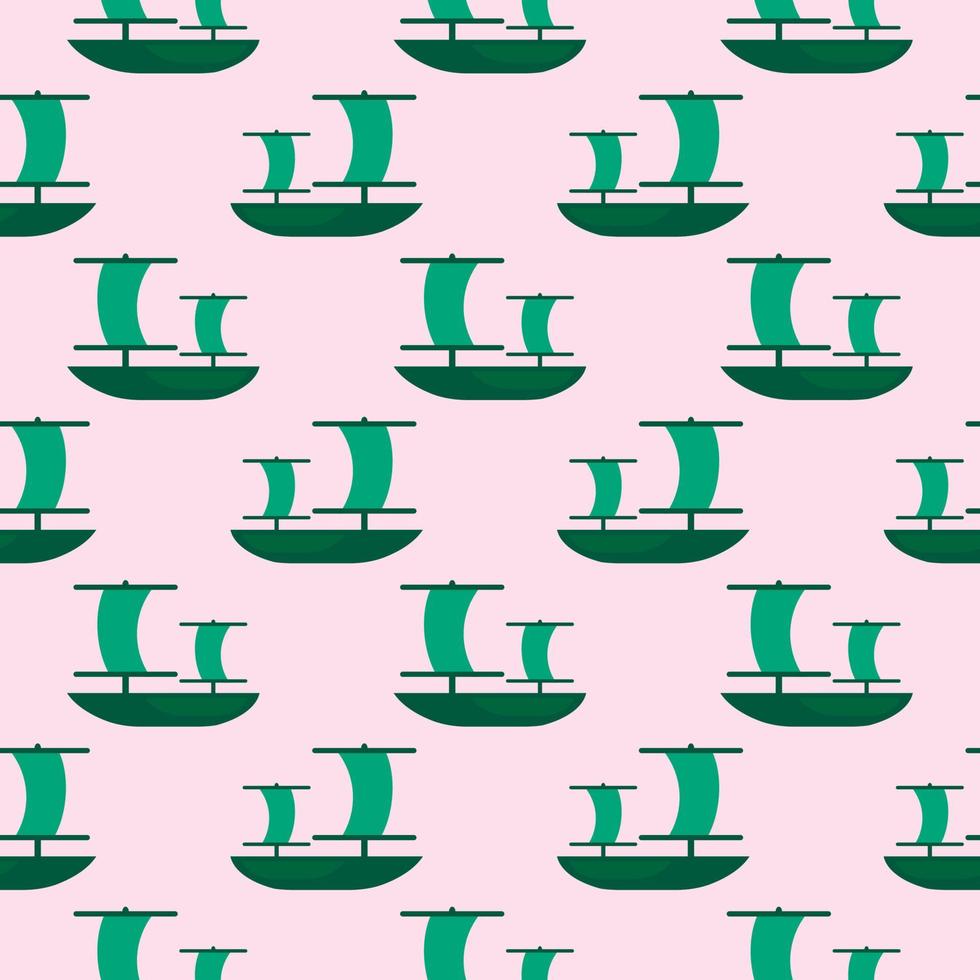 Green boat , seamless pattern on a pink background. vector
