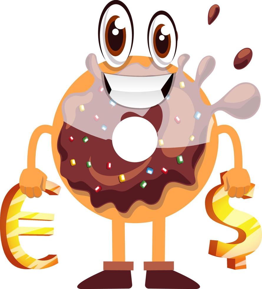 Donut with money sign, illustration, vector on white background.