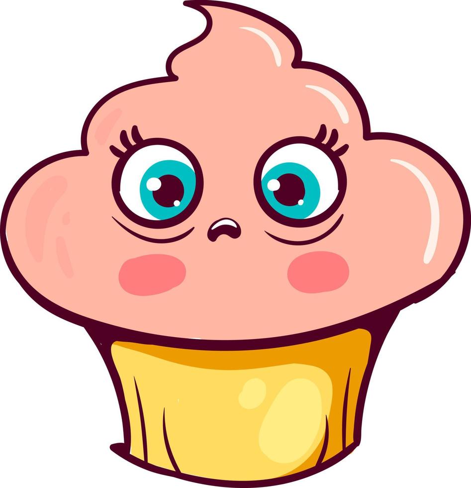 cupcake asustado, ilustración, vector sobre fondo blanco