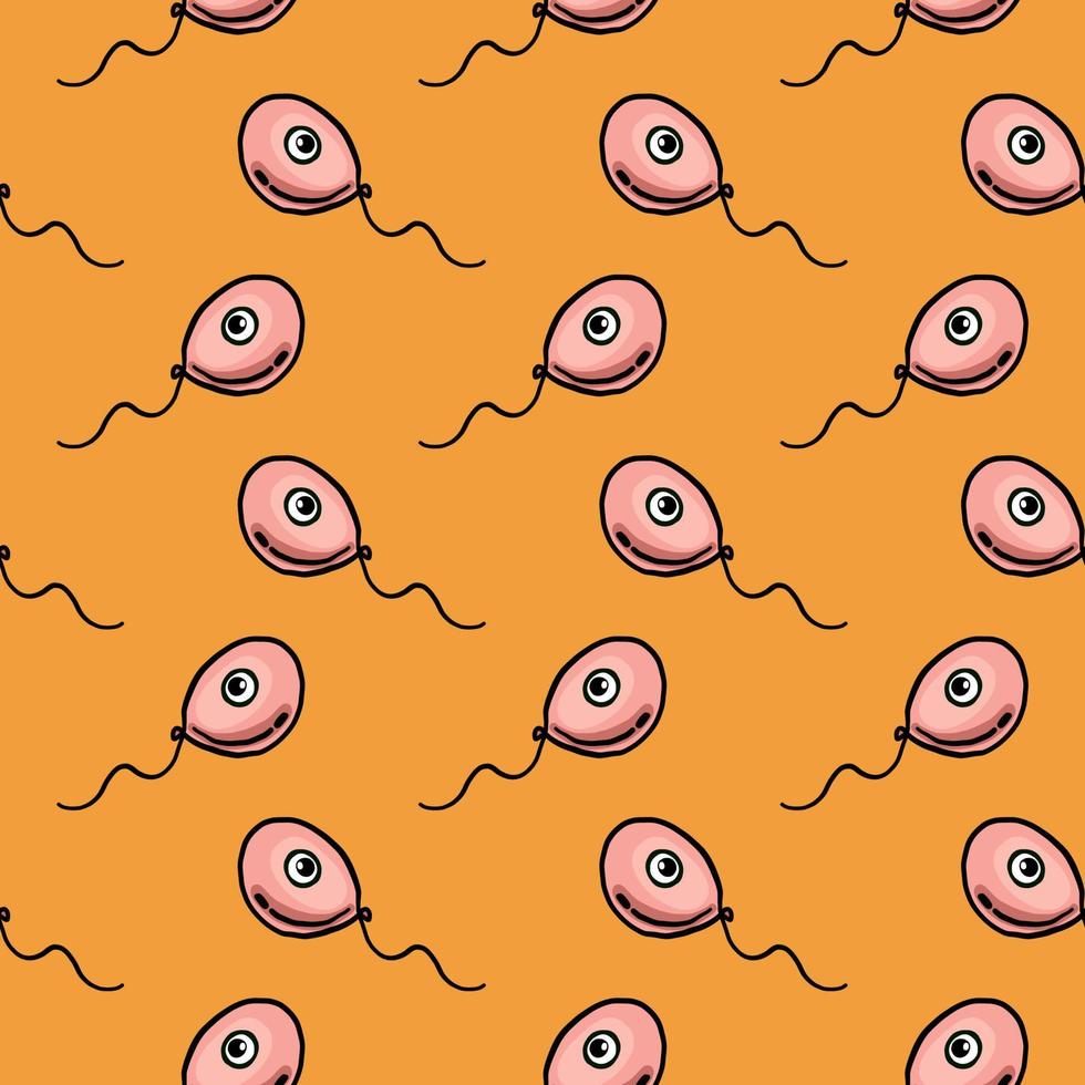 One eyed balloon ,seamless pattern on orange background. vector