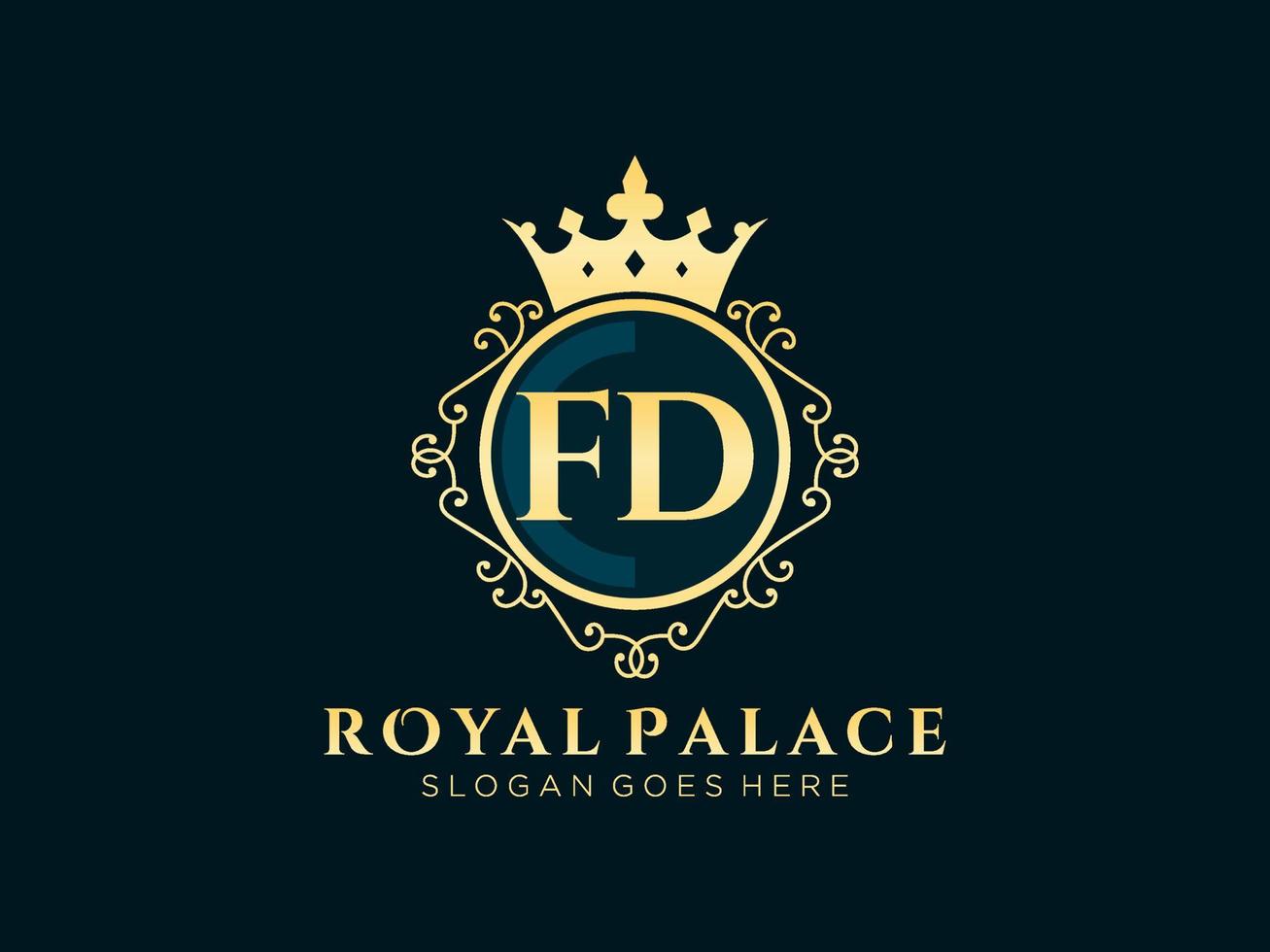 Letter FD Antique royal luxury victorian logo with ornamental frame. vector
