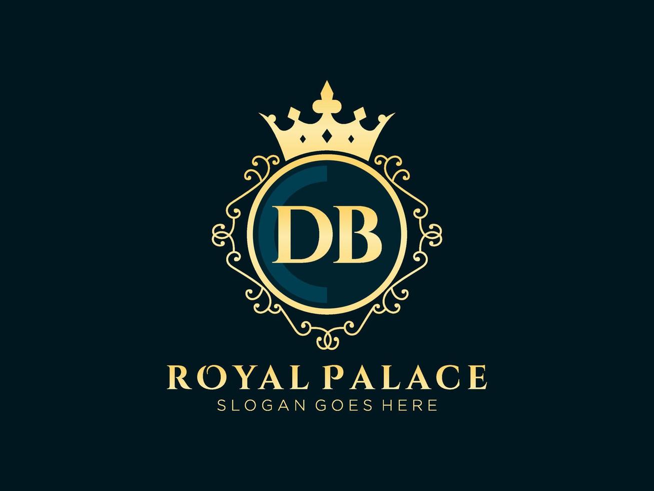 Letter DB Antique royal luxury victorian logo with ornamental frame. vector