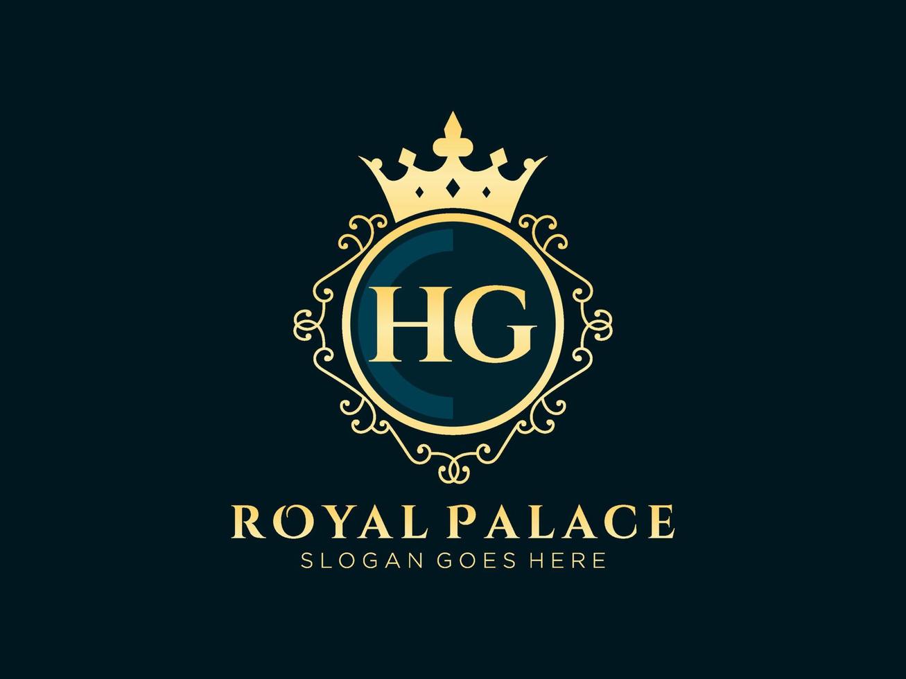 Letter HG Antique royal luxury victorian logo with ornamental frame. vector