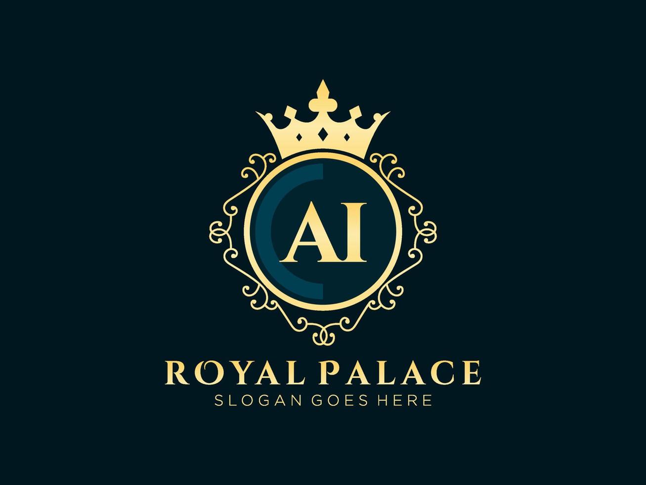 Letter AI Antique royal luxury victorian logo with ornamental frame.nt vector