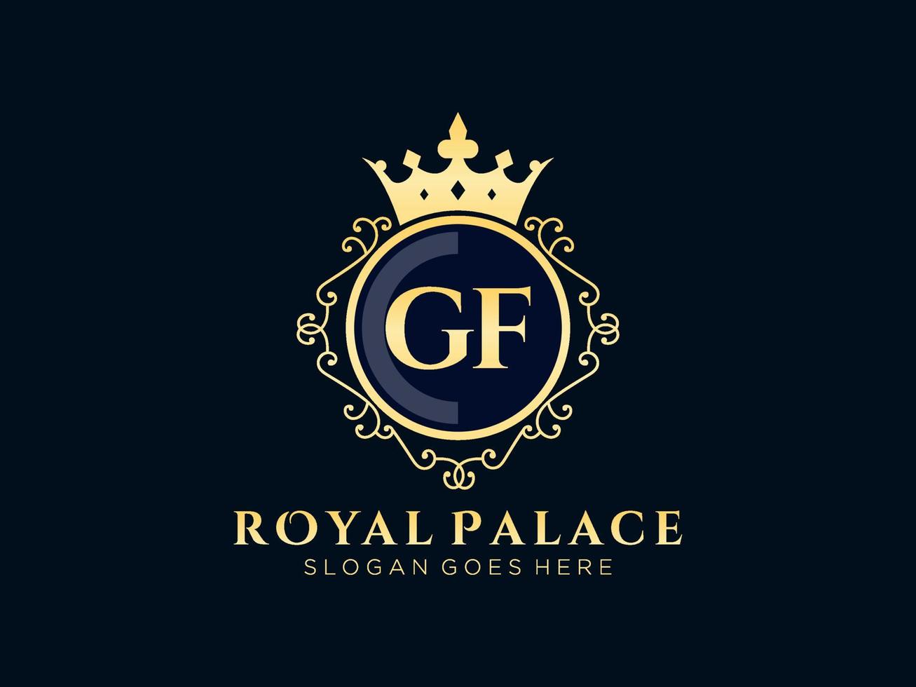 Letter GF Antique royal luxury victorian logo with ornamental frame. vector