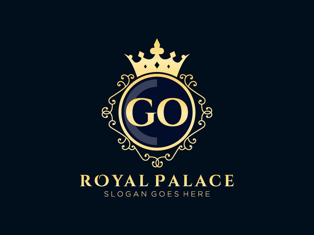 Letter GO Antique royal luxury victorian logo with ornamental frame. vector