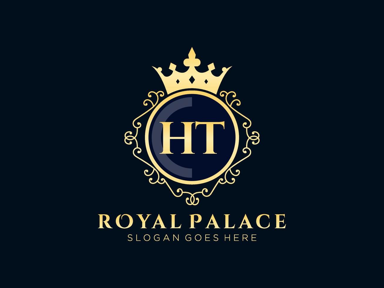 Letter HT Antique royal luxury victorian logo with ornamental frame. vector
