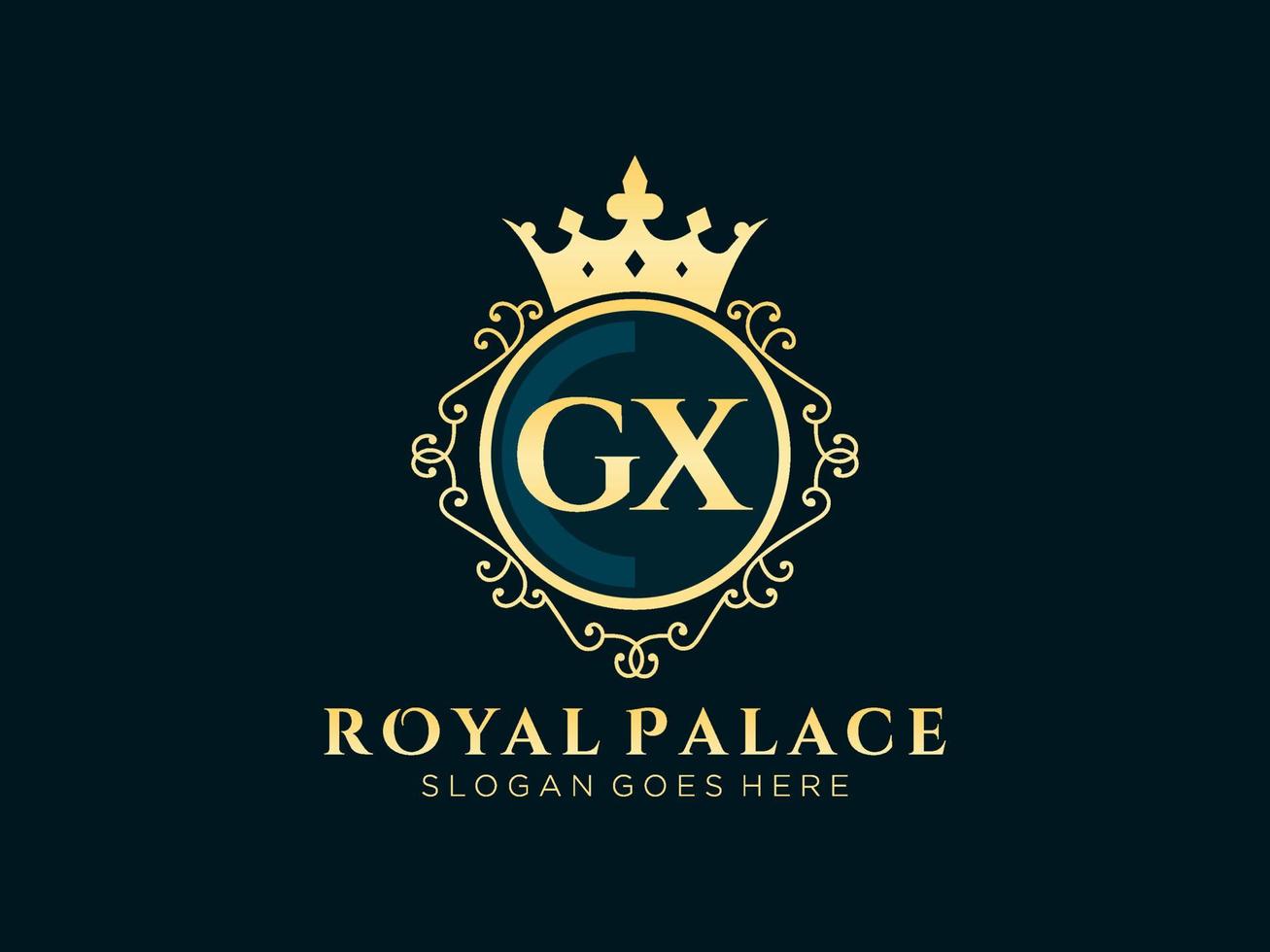 Letter GX Antique royal luxury victorian logo with ornamental frame. vector