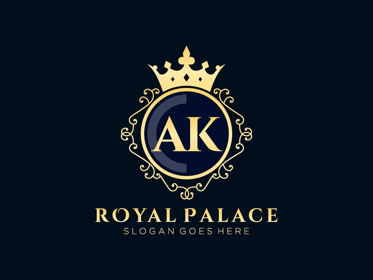 Letter AK Antique royal luxury victorian logo with ornamental frame.nt vector