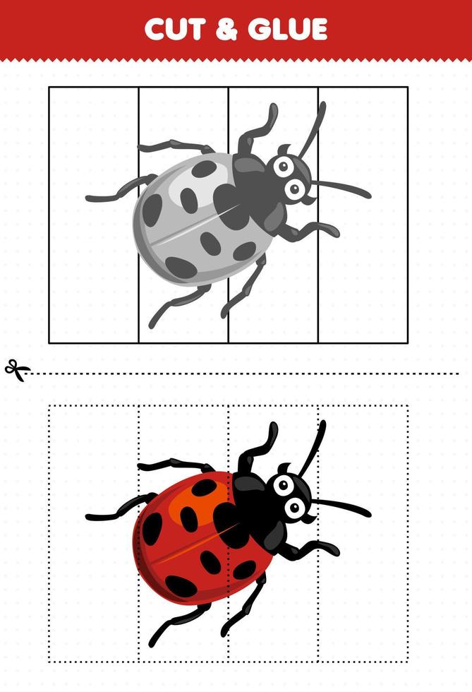 Education game for children cut and glue with cute cartoon ladybug printable bug worksheet vector