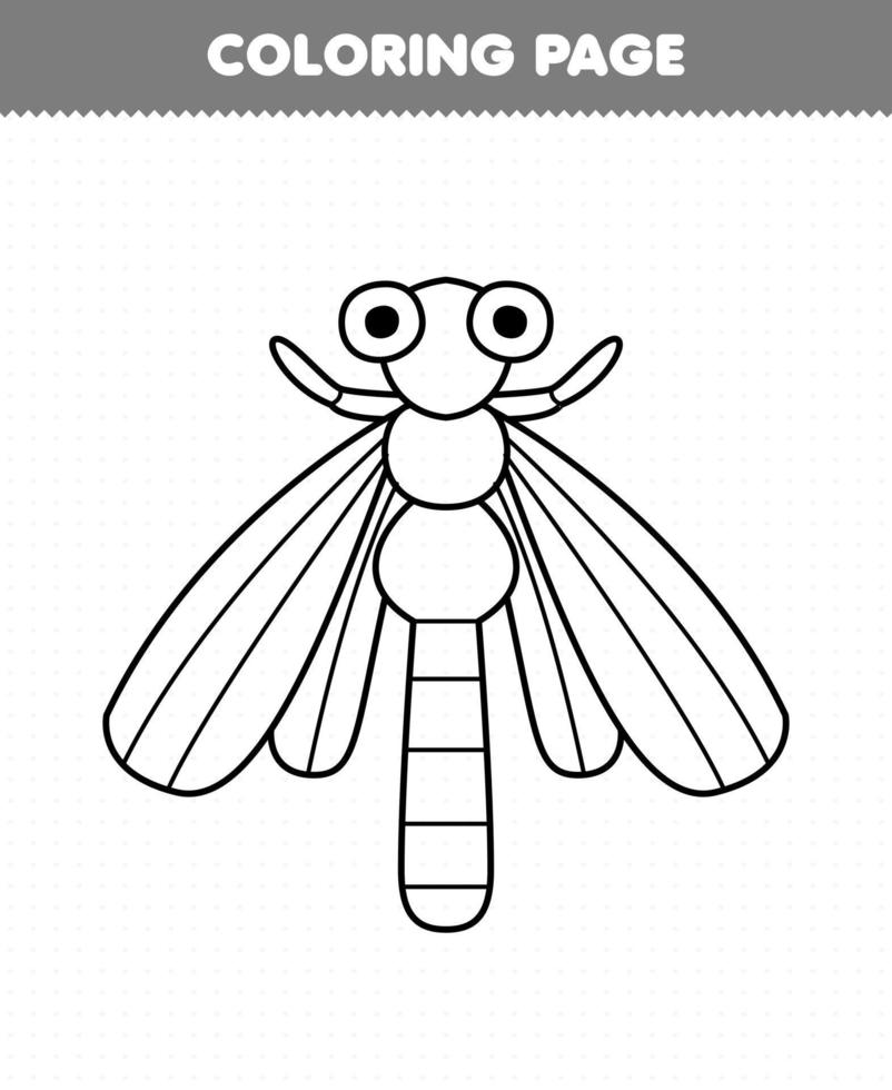 Education game for children coloring page of cute cartoon dragonfly line art printable bug worksheet vector