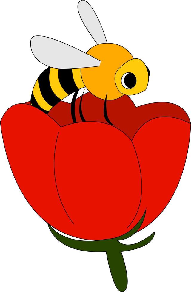 Tulip and bee, illustration, vector on white background