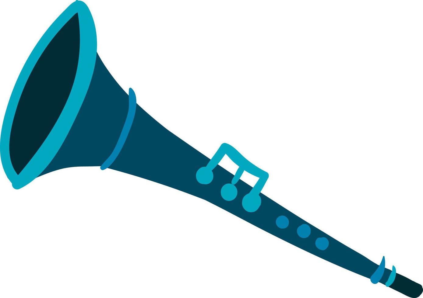 Blue clarinet, illustration, vector on white background.