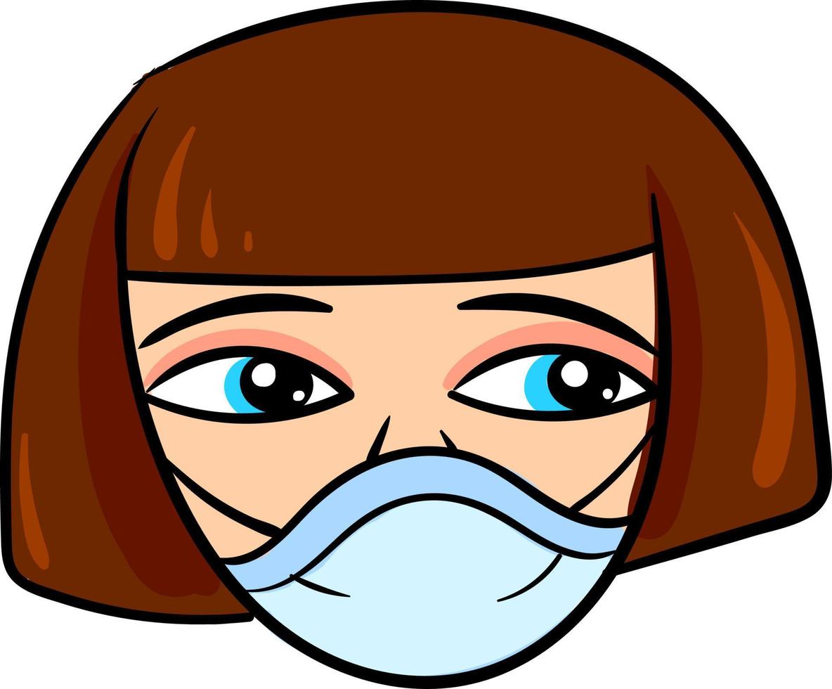 Woman with medical mask, illustration, vector on white background