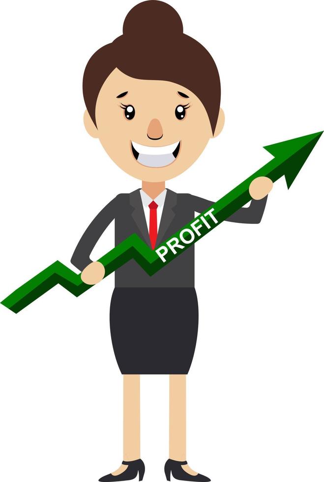 Woman with profit sign, illustration, vector on white background.