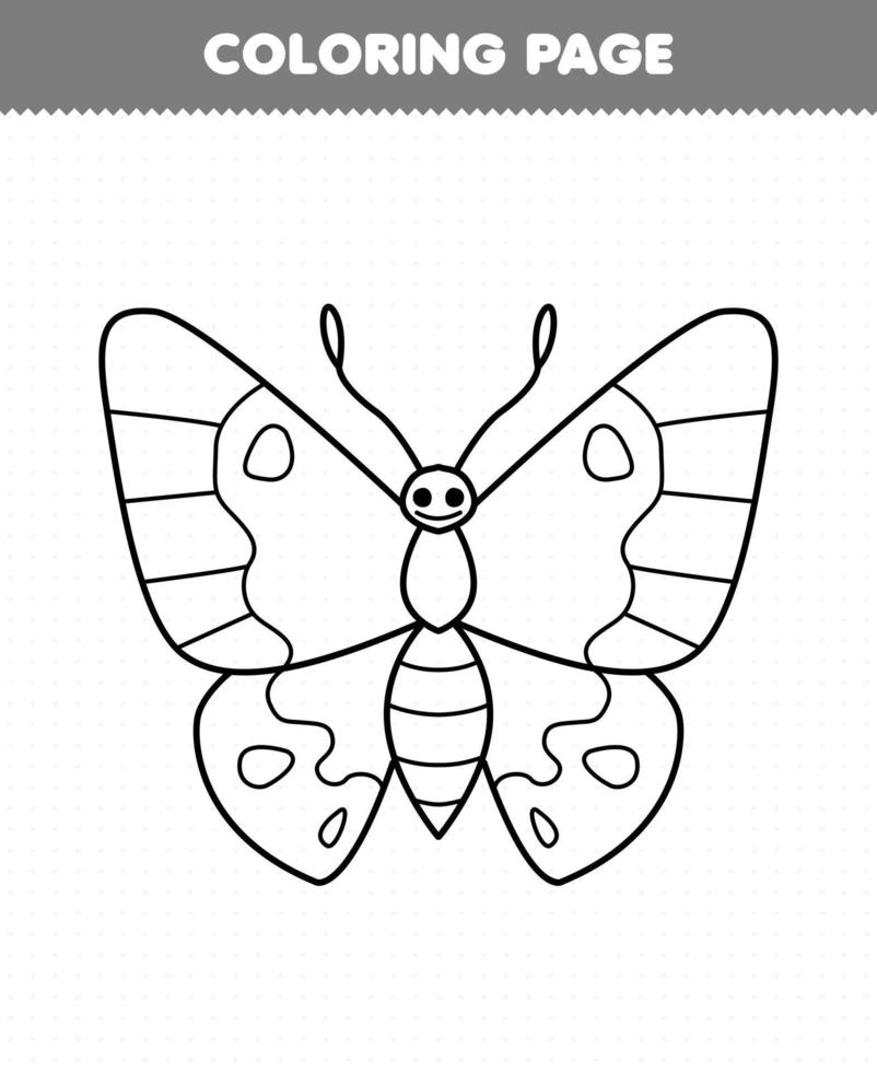 Education game for children coloring page of cute cartoon butterfly line art printable bug worksheet vector