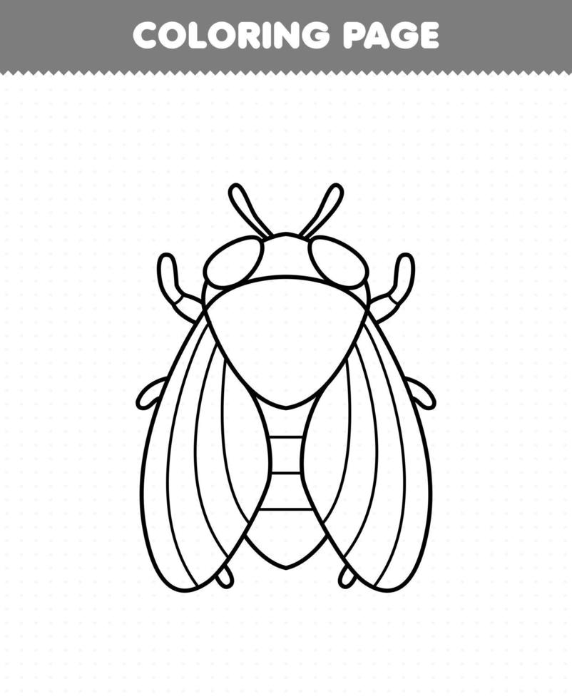 Education game for children coloring page of cute cartoon cicada line art printable bug worksheet vector