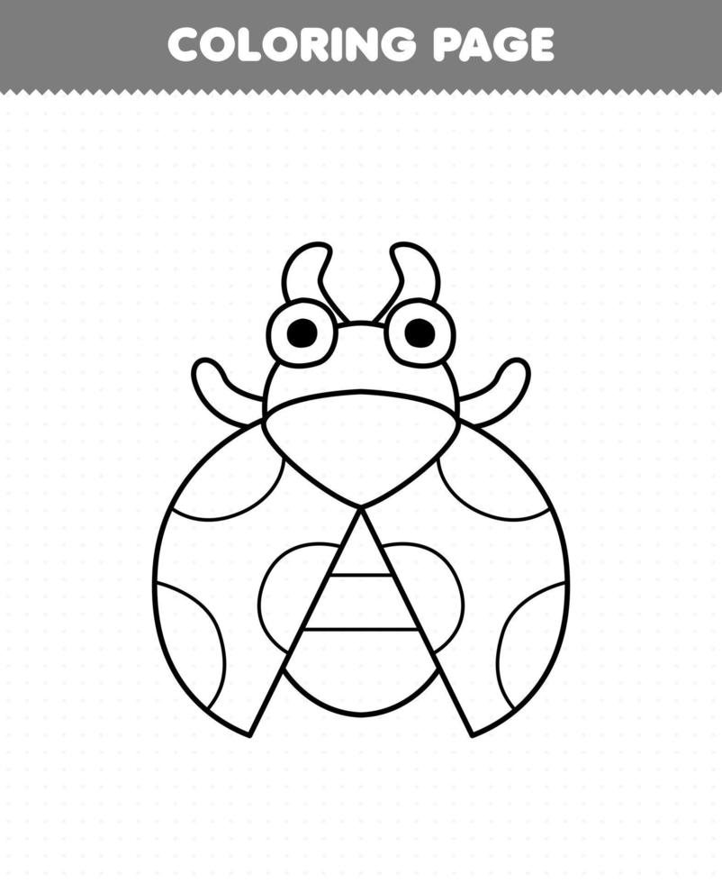Education game for children coloring page of cute cartoon ladybug line art printable bug worksheet vector
