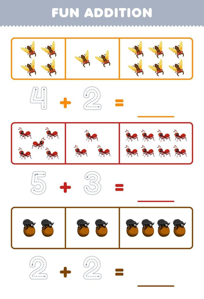 Education game for children fun addition by counting and tracing the ...