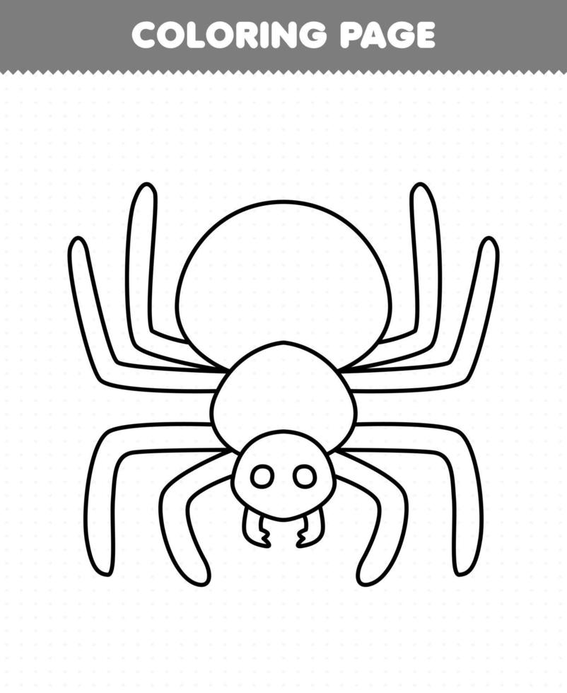 Education game for children coloring page of cute cartoon spider line art printable bug worksheet vector