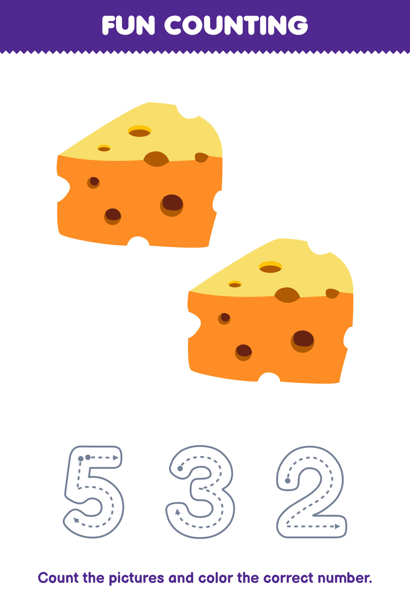 juego educativo para niños cuente las imágenes y coloree el número