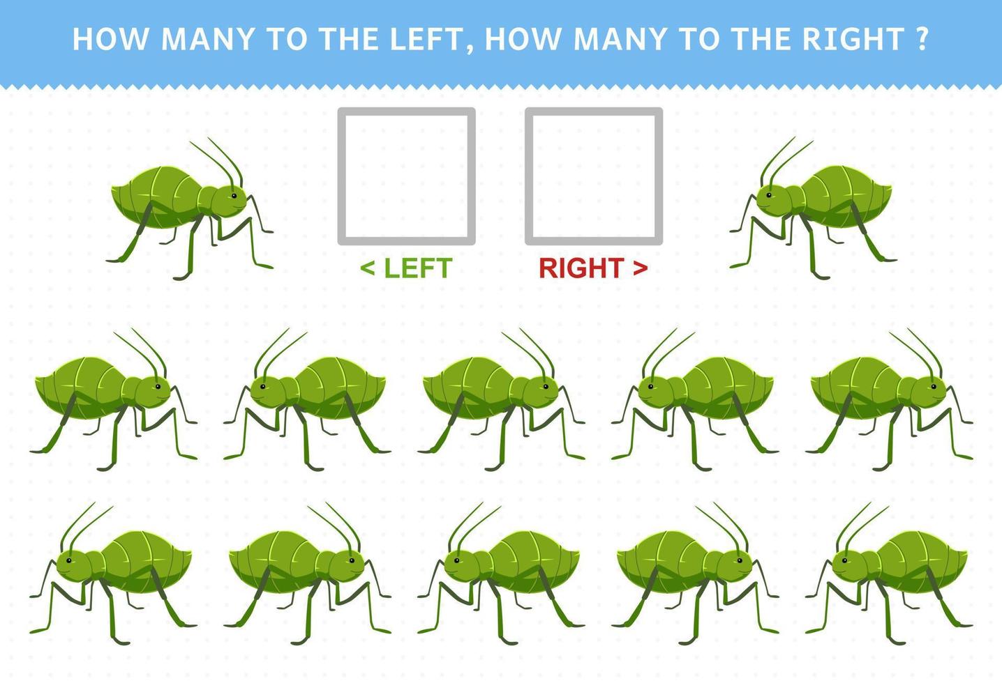 Education game for children match by direction left right up or down orientation of cute cartoon aphid printable bug worksheet vector