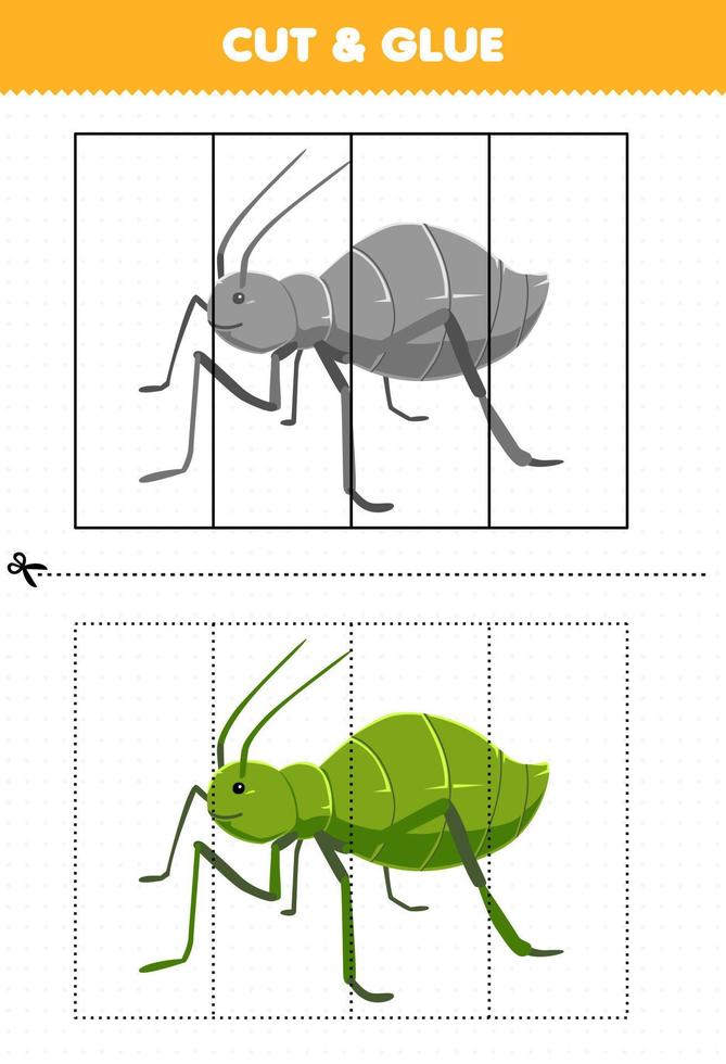Education game for children cut and glue with cute cartoon aphid printable bug worksheet vector