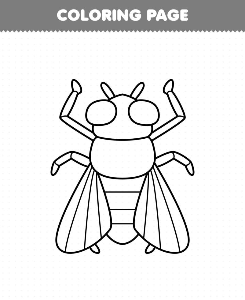 Education game for children coloring page of cute cartoon fly line art printable bug worksheet vector