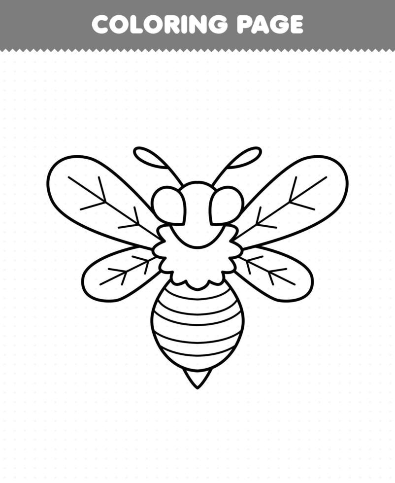 Education game for children coloring page of cute cartoon bee wasp line art printable bug worksheet vector