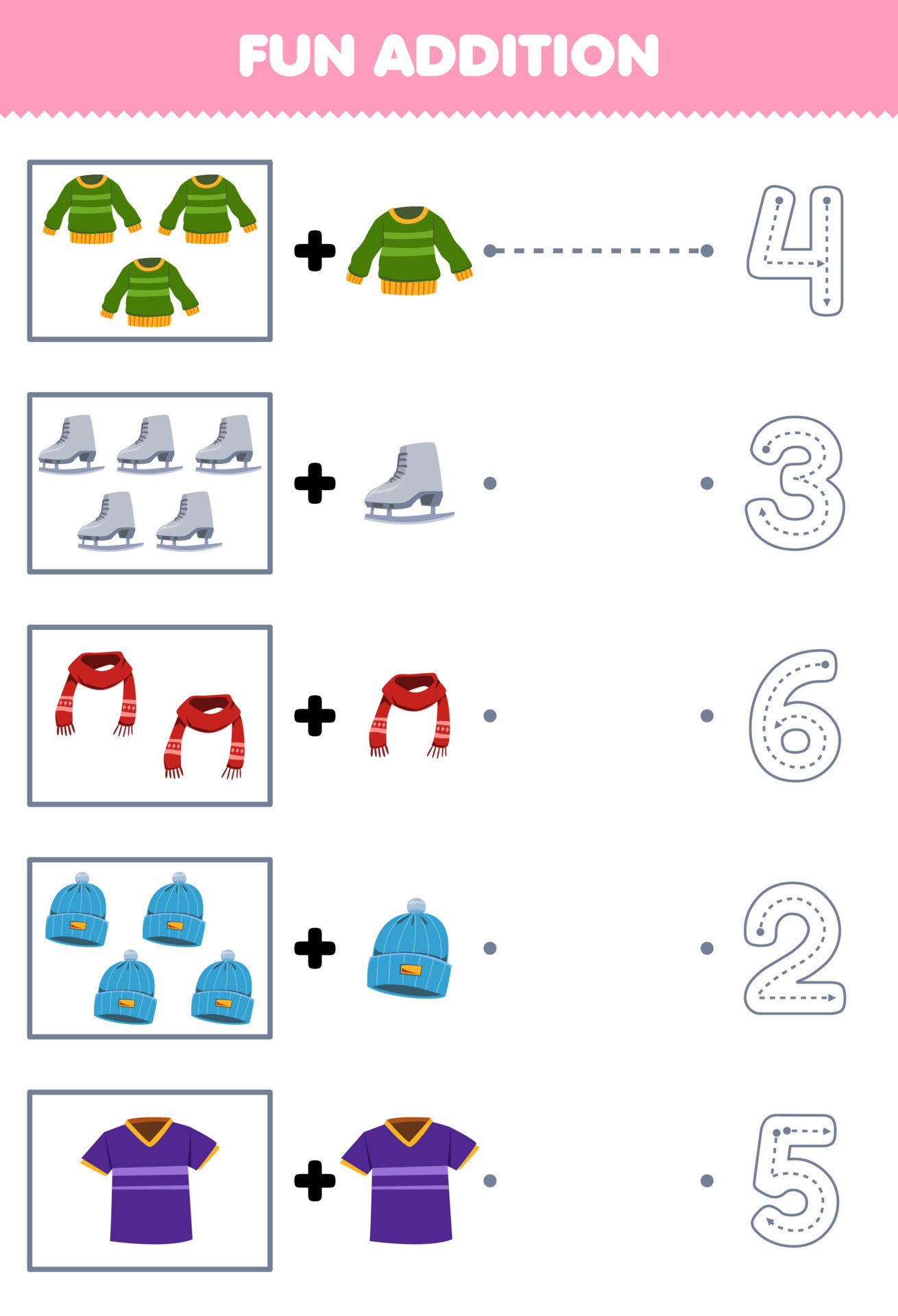 Education game for children fun addition of cartoon sweater shoes scarf