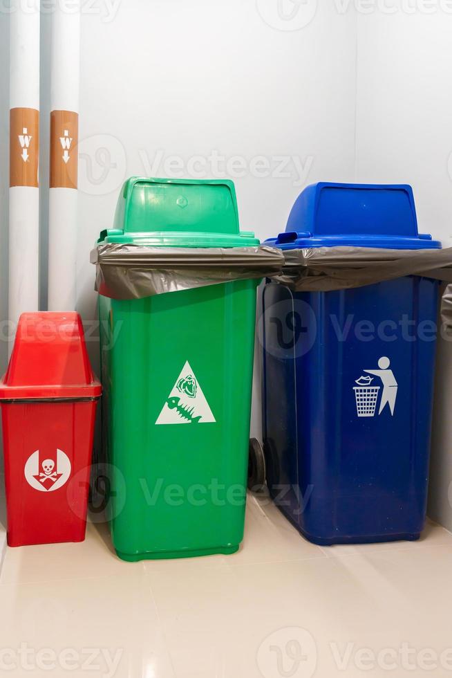 Colorful trash dustbin, Red, green, blue and yellow bin for Hazardous