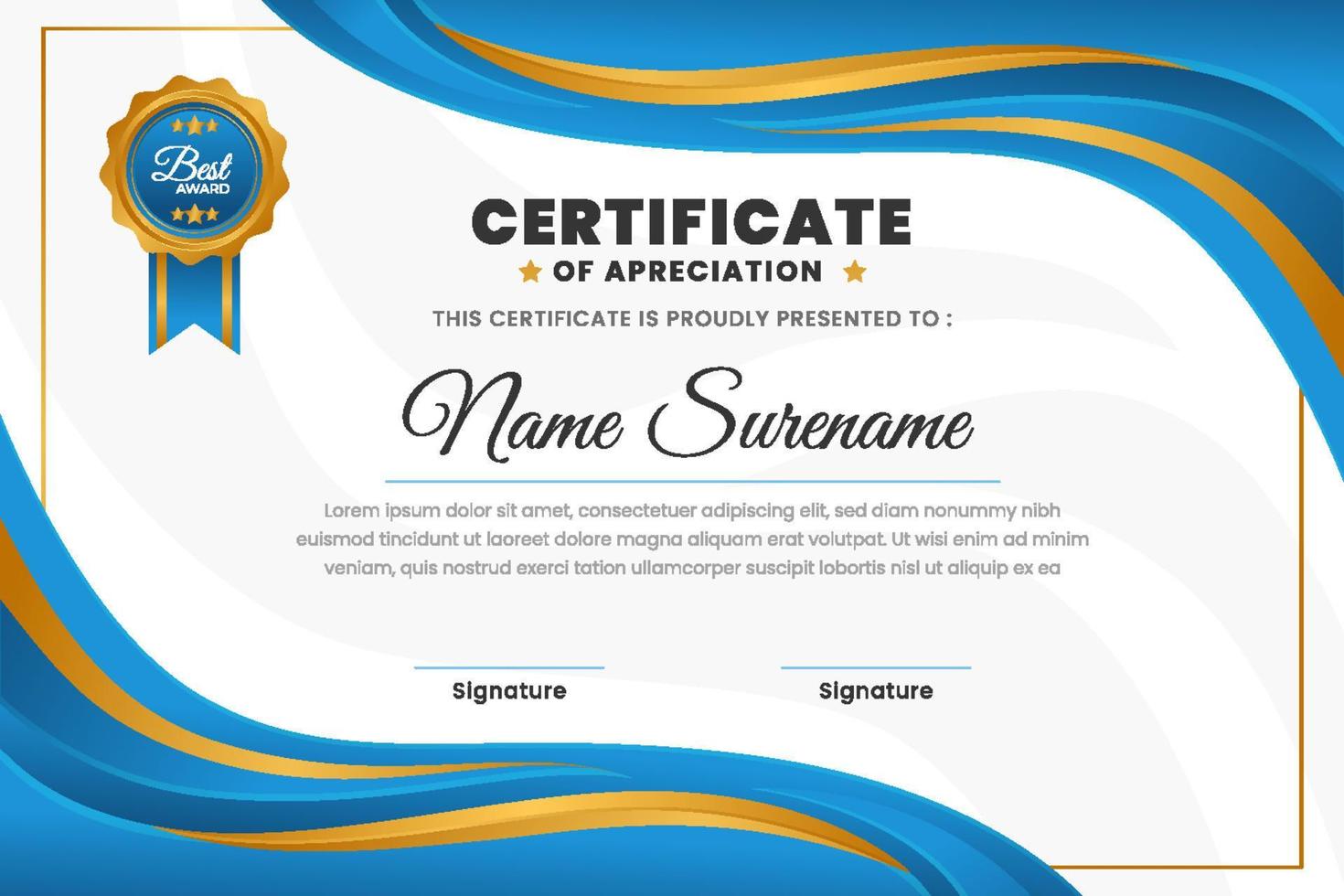 plantilla de certificado profesional azul con estilo degradado vector