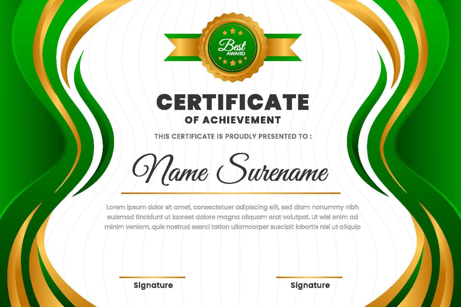 Green Professional Certificate Template with Gradient Style vector