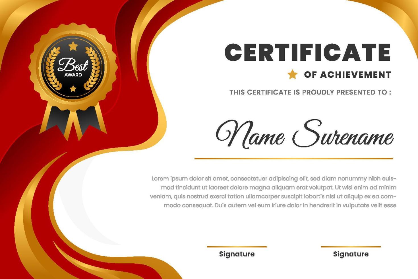 plantilla de certificado profesional rojo con estilo degradado vector