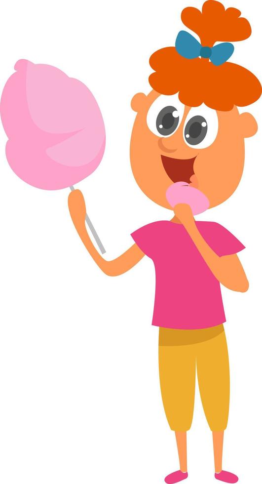 Eating cotton candy, illustration, vector on white background.
