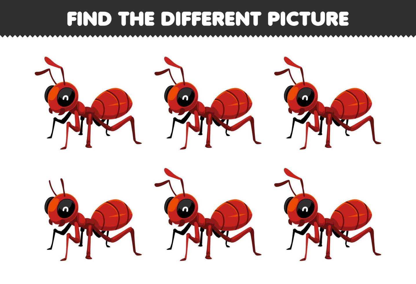 Education game for children find the different picture of cute cartoon ant printable bug worksheet vector