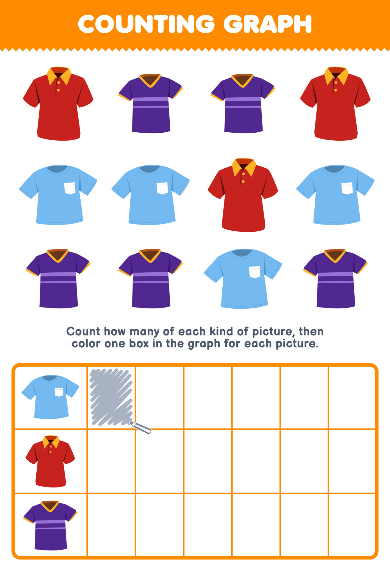 Education game for children count how many cute cartoon jersey and polo