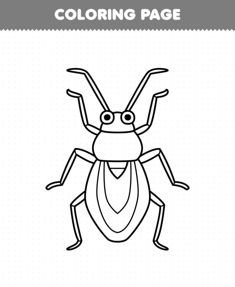 Education game for children coloring page of cute cartoon cockroach line art printable bug worksheet vector