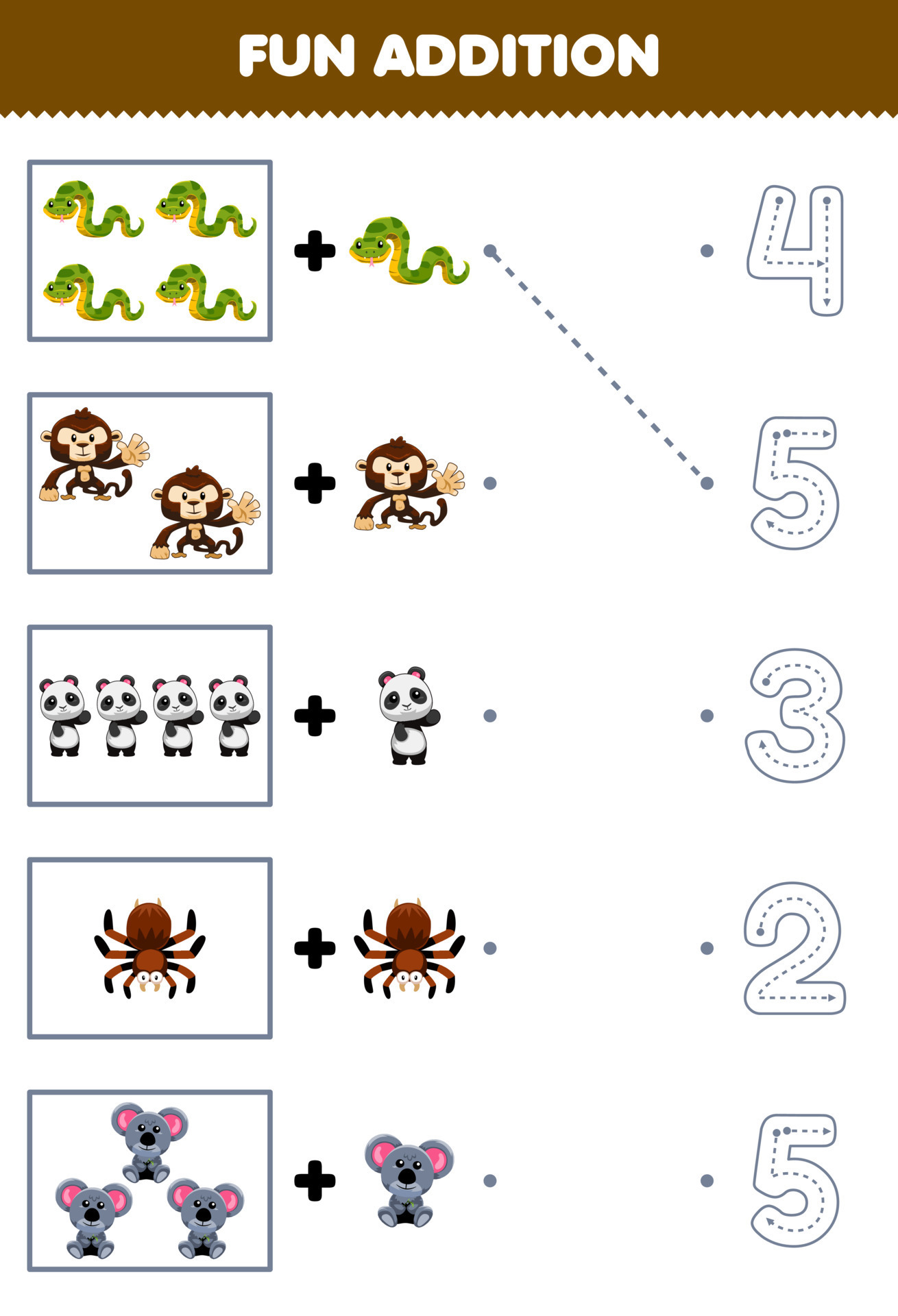 Education game for children fun counting and add one more cute cartoon