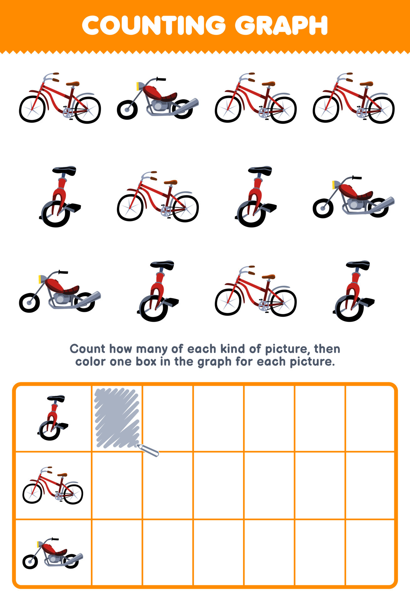 Education game for children count how many cute cartoon unicycle