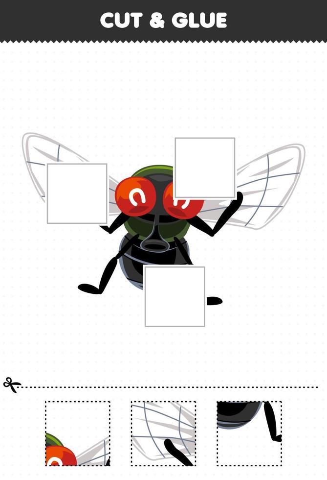 Education game for children cut and glue cut parts of cute cartoon fly and glue them printable bug worksheet vector