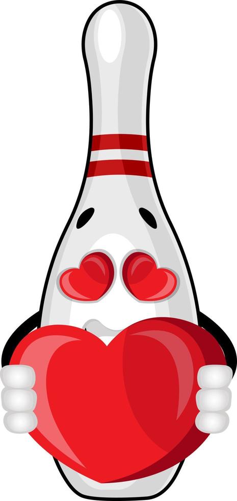 Bowling pin in love, illustration, vector on white background.