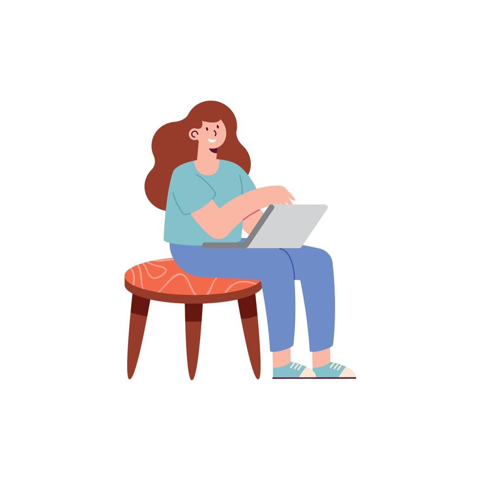 woman seated using laptop vector