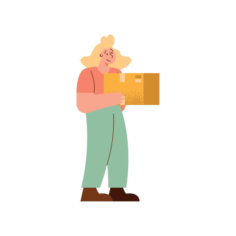 woman lifting carton box vector