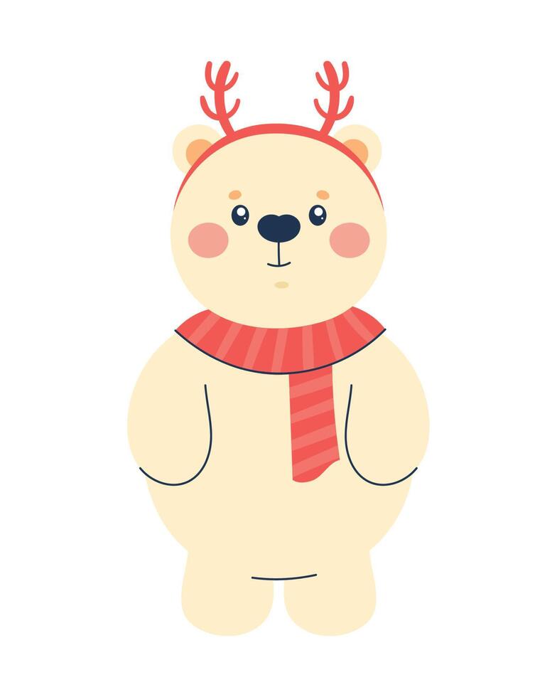 polar bear with reindeer antlers vector