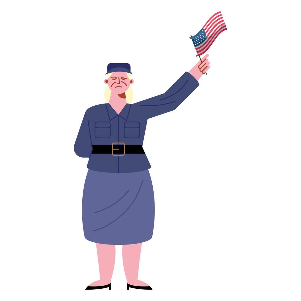 old woman military with flag vector